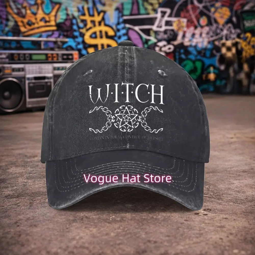 1pc Unisex WITCH Pentagram Vintage Washed Baseball Cap - Men's Trendy Hat - Versatile Duckbill Cap Fun Print A Unique Birthd