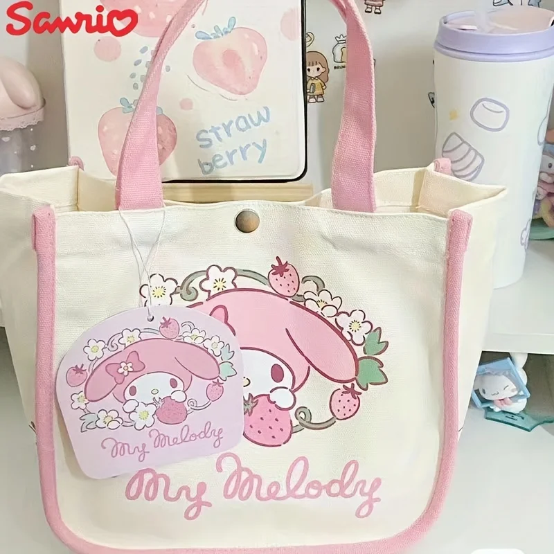 1pc My Melody Canvas Tote Bag - Stylish, Durable, and Spacious Carry Bag with Adorable Character Design, Perfect for School