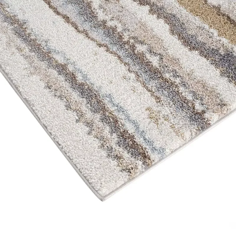 Neutral Abstract Marble Striped Area Rug, Non-Slip Washable Modern Carpet for Living Room Bedroom, Stain Resistant Floor Mat
