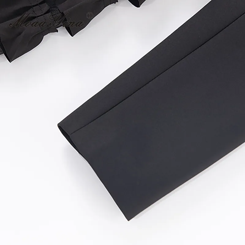 MoaaYina Moda Outono Casaco de gola elegante com vestido de borda de cogumelo em camadas de cem dobras