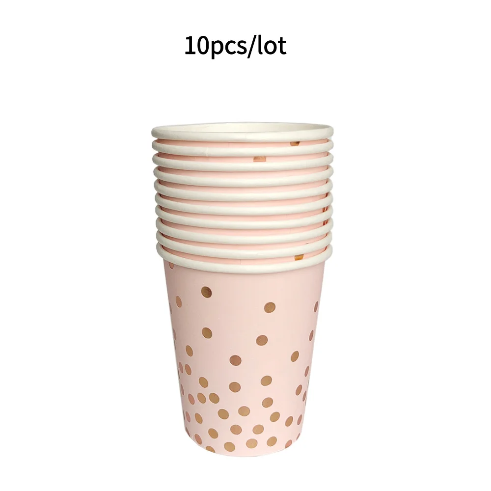 10PCS Farbige Pappbecher Gold Dot Rosa Blau Einwegbecher Hochzeit Geburtstag Party Einweggeschirr Einweg Pappbecher Set – Detail 13