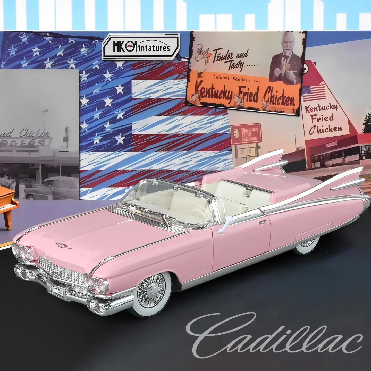 

Масштабная модель автомобиля Cadillac ELDORADO Big Rocket 1959 года (1:24), литая под давлением, коллекционная игрушка для мальчиков, подарок на день рождения