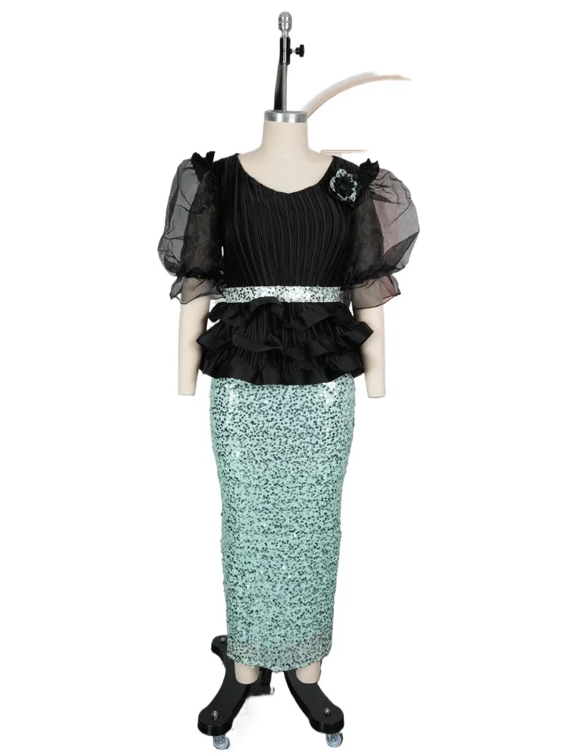 

Luxury Sequin Gown Elegant African Ankara Evening Dress for Women Christmas Wedding Party Long Ladies Clothing