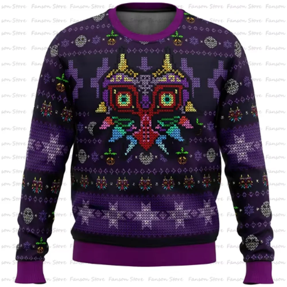 Majoras Mask Seamless Pattern Zelda Ugly Christmas Sweater Autumn Women Men Pullover Tops 2025 Fashion Couple Hoodie Sweatshirt