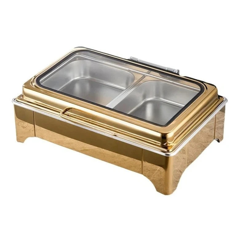 6L Food Warmer Waterproof Insulation Stove Round Flip-Top Visual Buffet Stove Restaurant Stainless Steel Self-Service Tableware