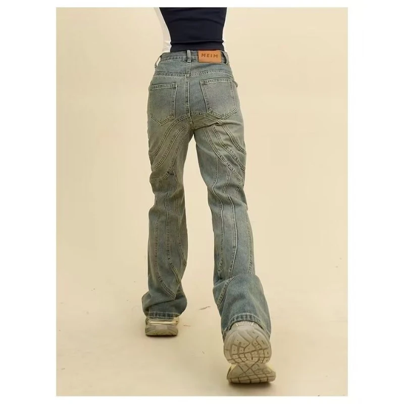 Pantalones adelgazantes con cremallera y diseño de otoño 2025, pantalones vaqueros micro acampanados lavados de estilo americano, pantalones de pierna recta