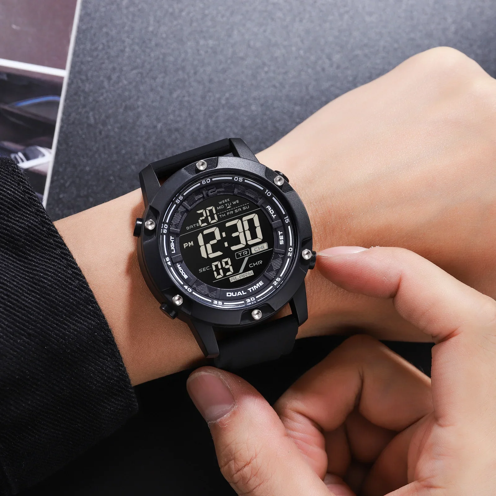 SKMEI 1762 رجالي الحركة الرقمية LED ضوء العد التنازلي ساعة اليد ساعة relogio masculino 10Bar مقاوم للماء السباحة الرياضة الساعات