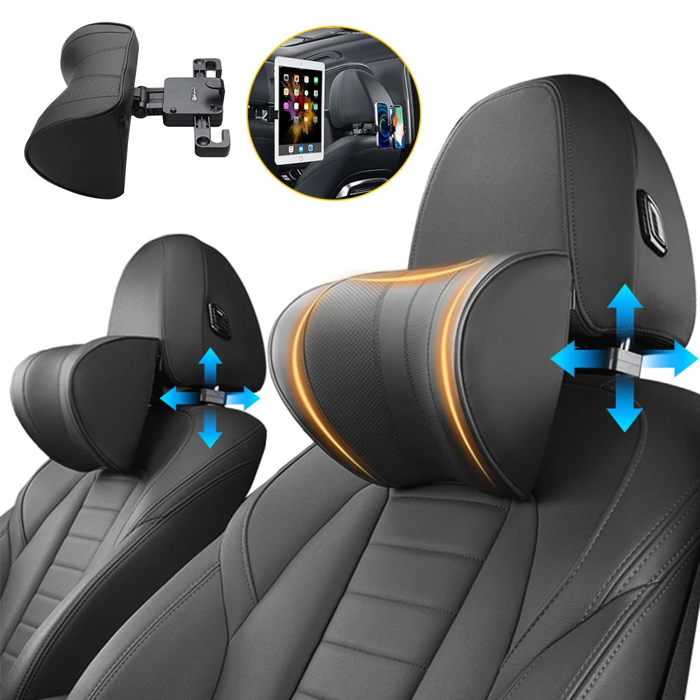 Leather Car Headrest Neck Pillow Adjustable Angle Car Seat Headrest Pillow for Head Pain Relief Carsickness Travel Pillow