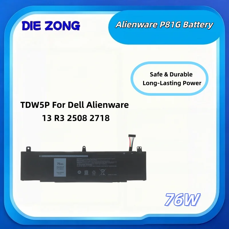 Applicable for Dell Alienware 13 R3 P81G P81G001 TDW5P Laptop Battery 76W 5000mah Long‑Lasting Battery Life Fast Shipping