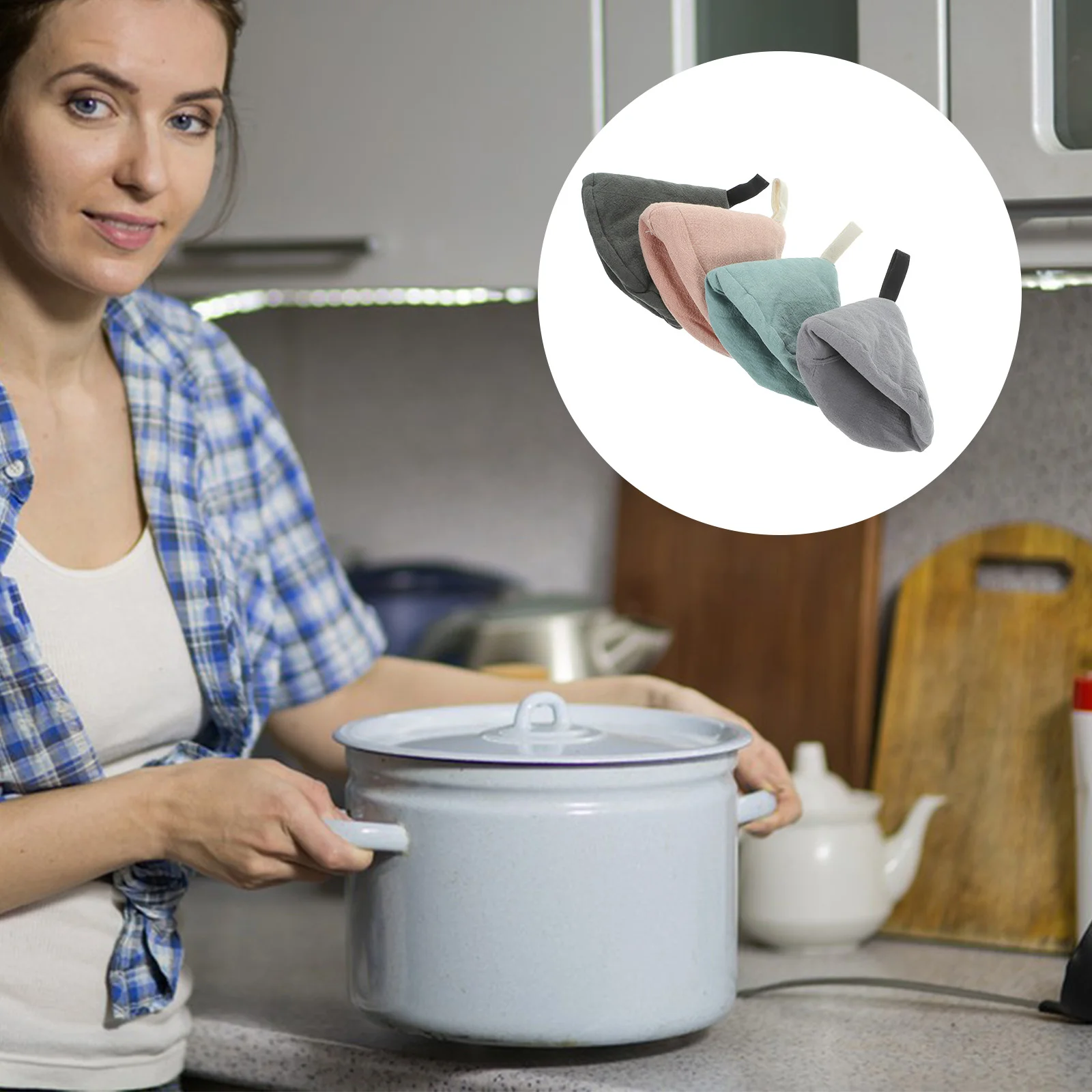 

4 шт., чехлы на ручки треугольной кастрюли, термостойкий хлопковый материал, многоразовые для микроволновой печи, горячей посуды, подвесной дизайн, чехлы для кухонных ручек