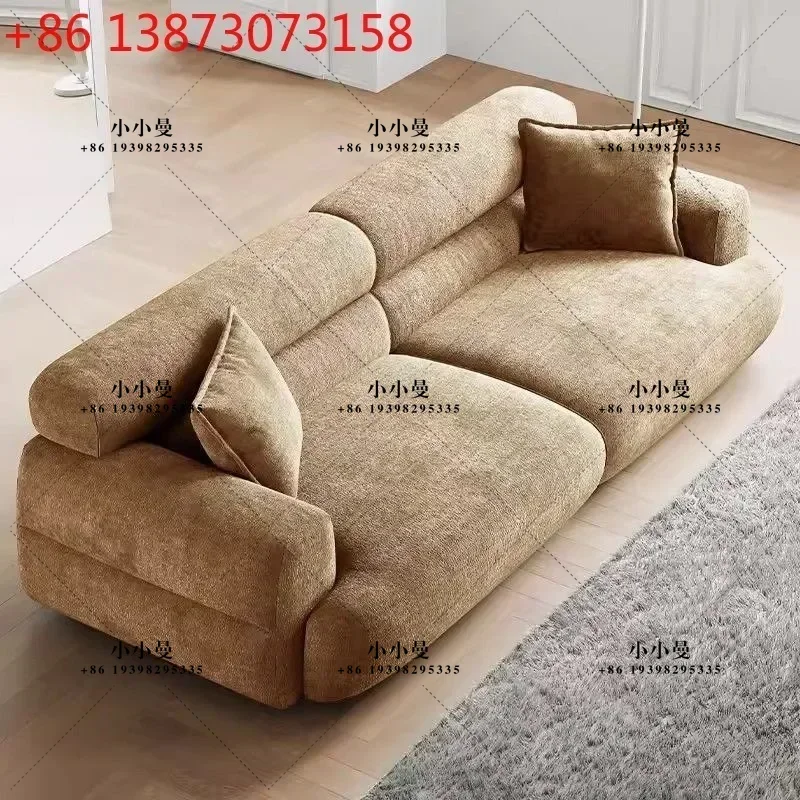 Retro simple modern cloud warm yellow chenille living room size apartment sofa