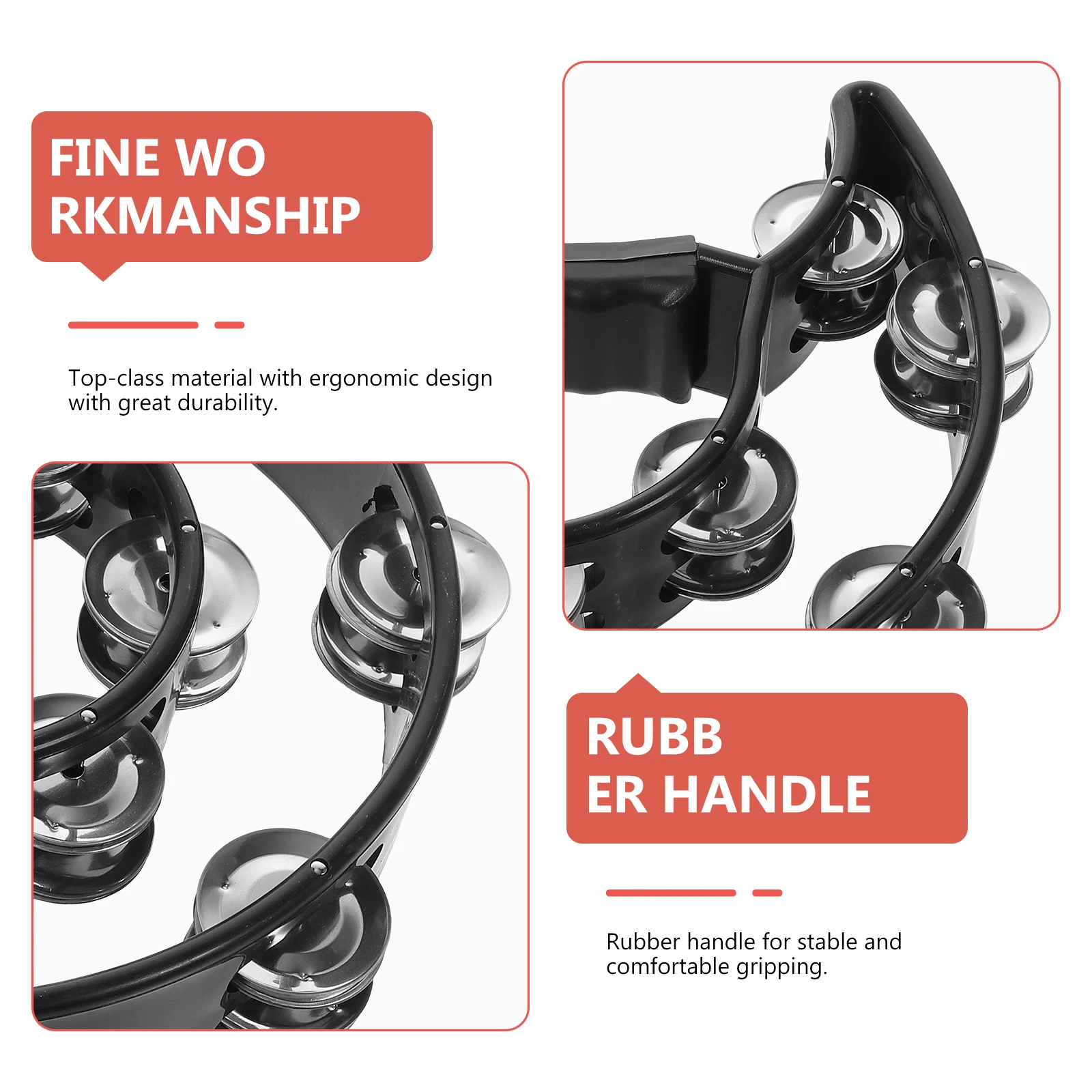 

Handheld Music Tambourine 40 Jingles Double Row Rubber Handle Percussion Jingle Instrument Half Moon Double Row Tambourine