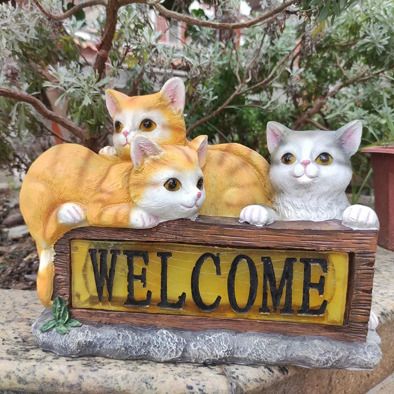 Solar Garden Lights Cute Cat Animal Statues Resin Crafts Ornaments Balcony Lawn Decoration Landscape Lights decoration home