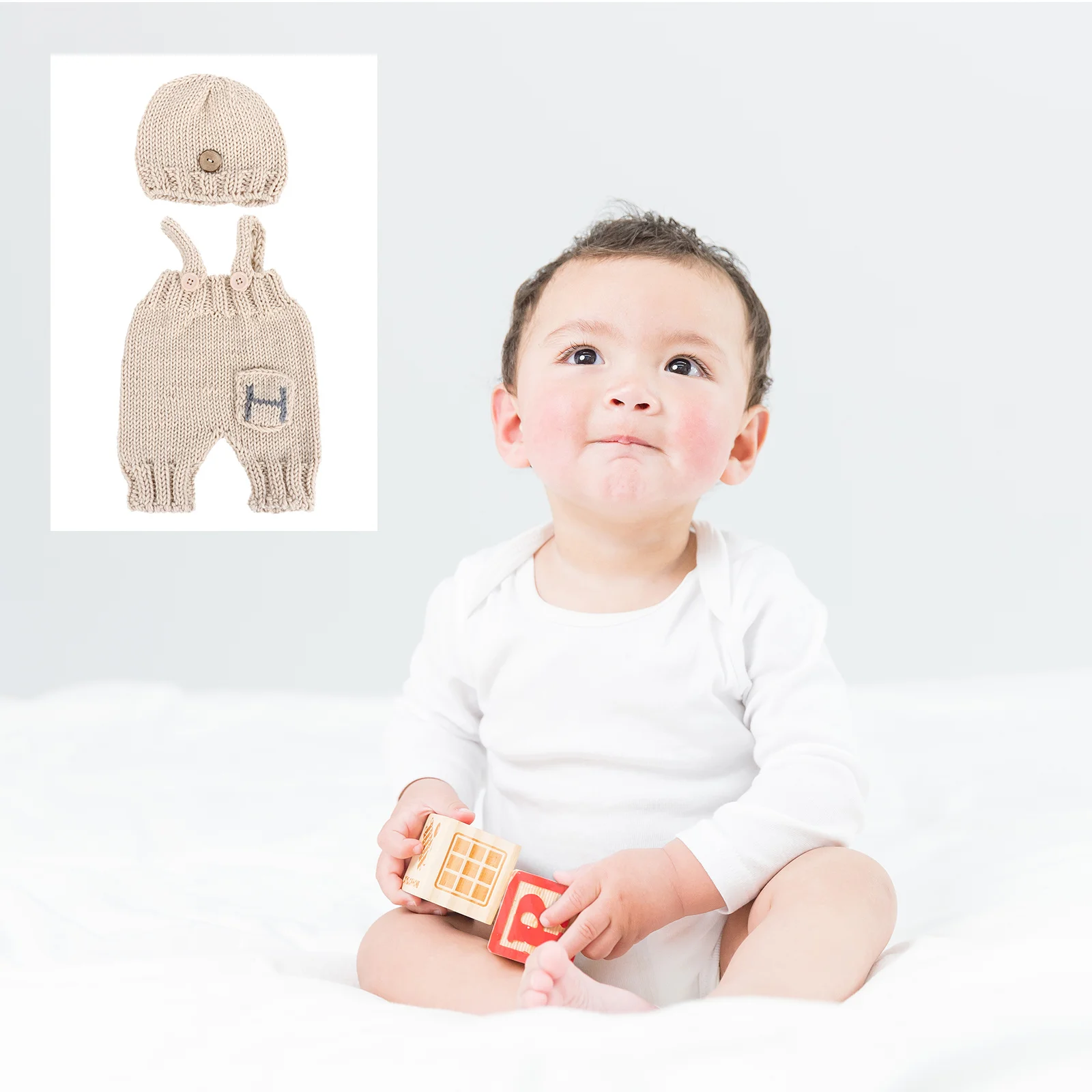 Conjunto de calças com suspensórios de malha para bebês, fantasia para recém-nascidos, roupa adorável para fotos, adereços para fotos, fantasia para recém-nascidos