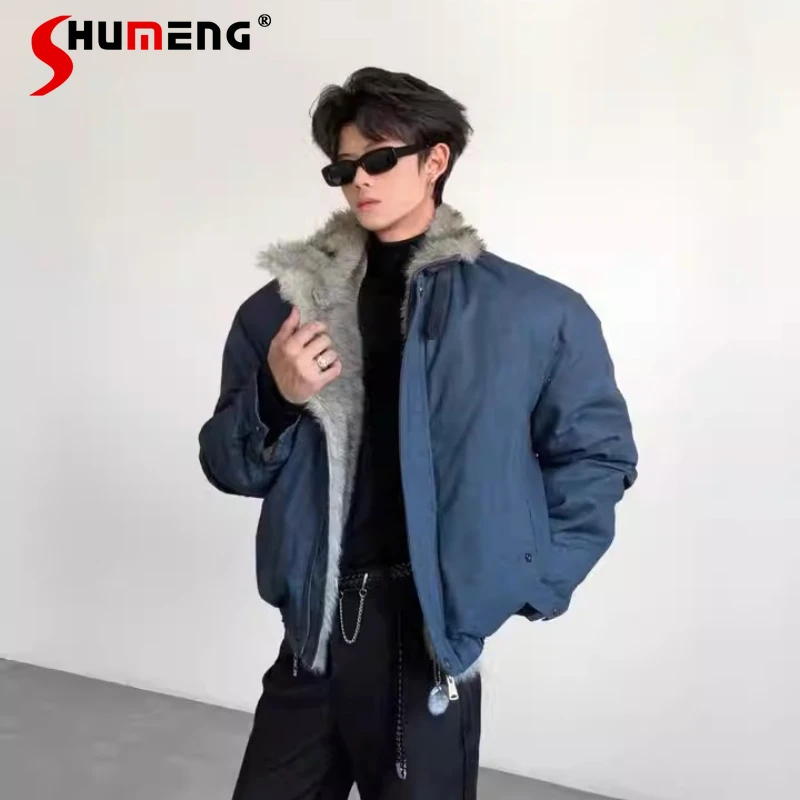 

Мужские пуховики с воротником из искусственного меха, зима 2025, новые утепленные теплые пальто, мужественные однотонные пуховики с длинным рукавом