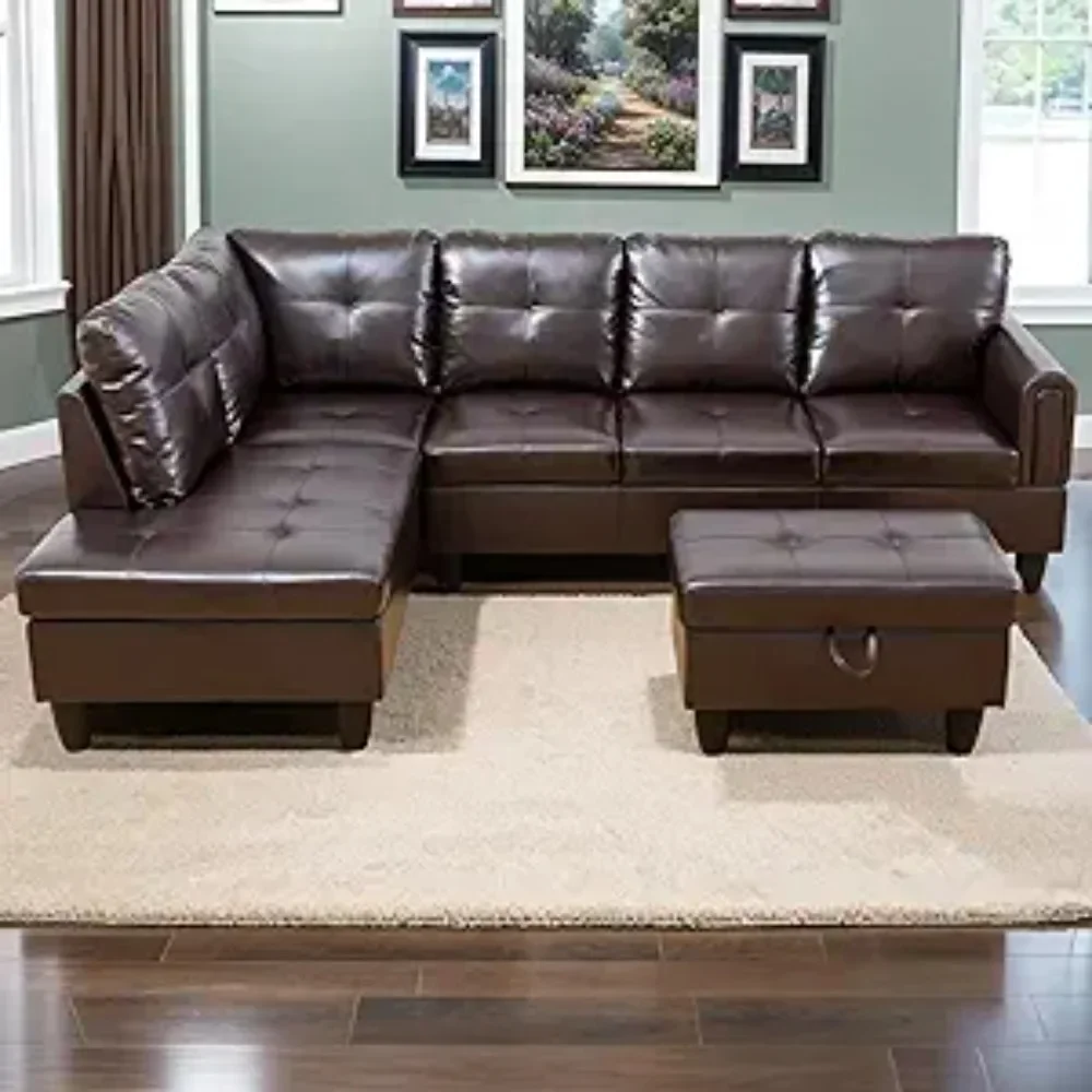 

for 68.89" Living Room Sofas with Storage Ottoman and Cup Holders,Wide Convertible Upholstered Couch, L Shaped Sofas