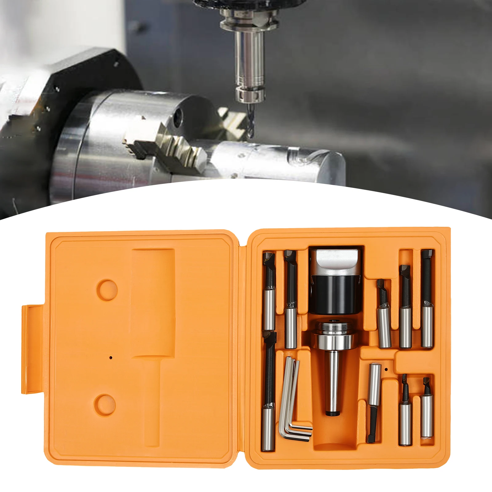 

9-Piece Heavy-Duty Steel Boring Bar Kit, R8 Bt40 Nt Mt2 Compatible with Allen Keys for Cnc Lathe Coordinate Boring Use