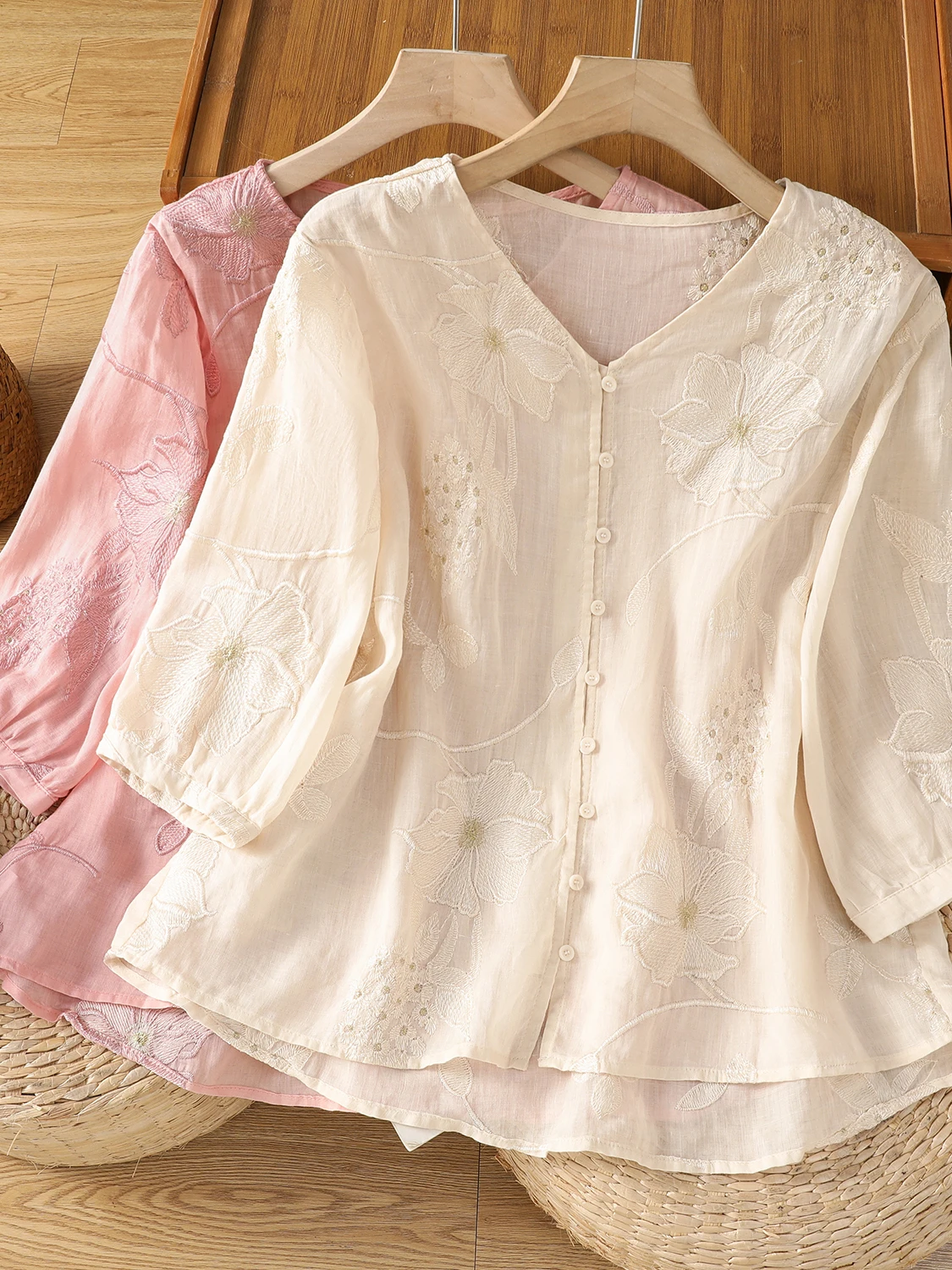 

Новый китайский Sle V-Ne с вышивкой из хлопка и льна, женская летняя тонкая свободная одежда для чая в стиле дзен f Sve, хлопковый льняной топ