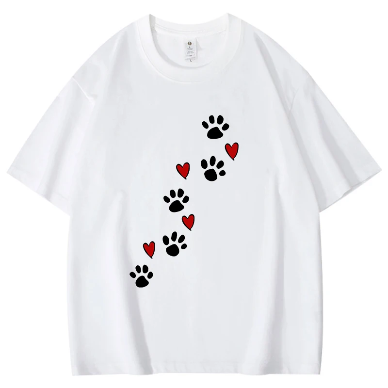 Lustiges T-Shirt mit Welpen-Fußabdruckmuster für Männer und Frauen, Baumwolle, modisch, kurzärmelig, lässig, Sommer, schlicht, locker, neutrales Harajuku-T-Shirt – Detail 10