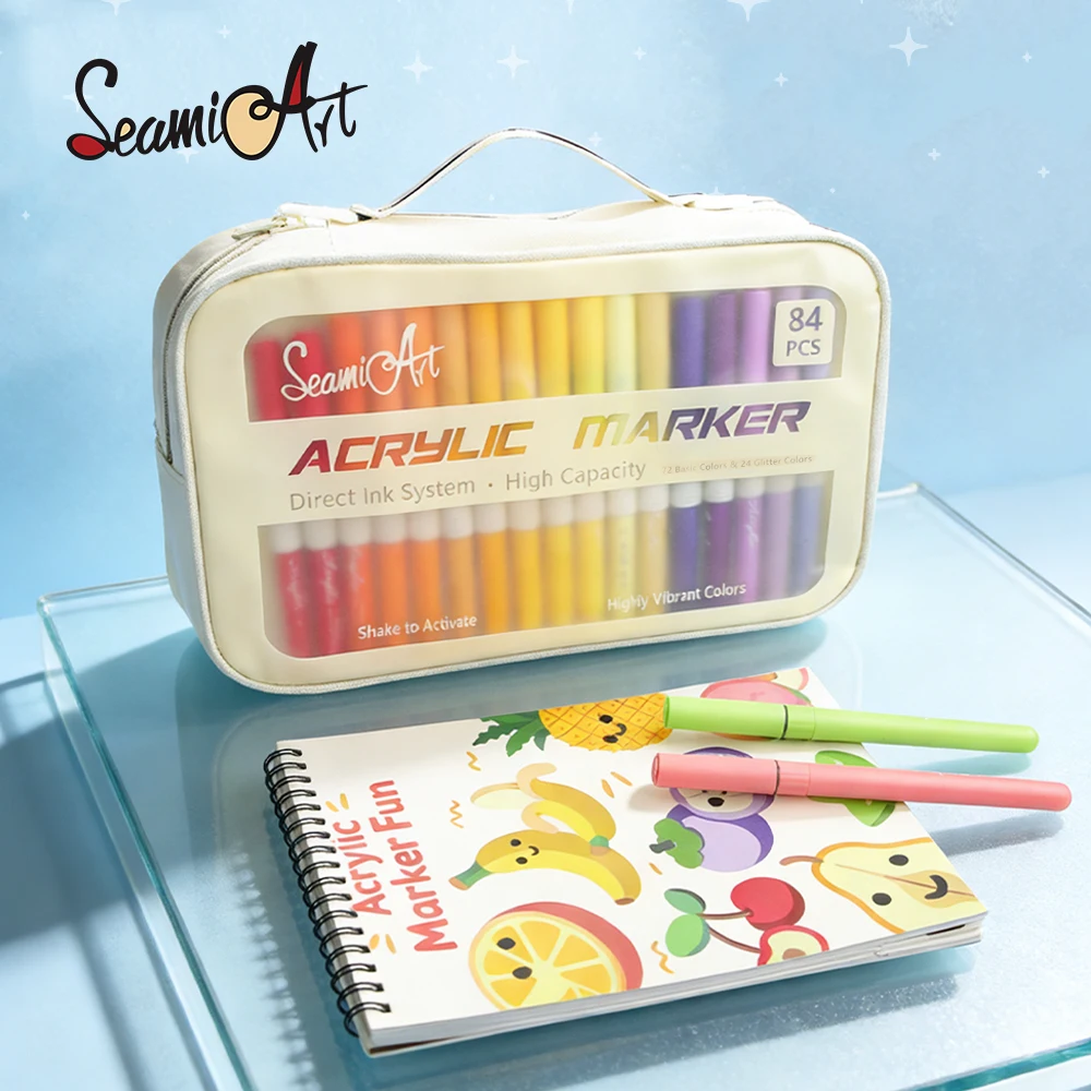SeamiArt 84 Colors Direct-liquid Acrylic Marker Pens for School Panting Drawing Gift Set Art Supplies
