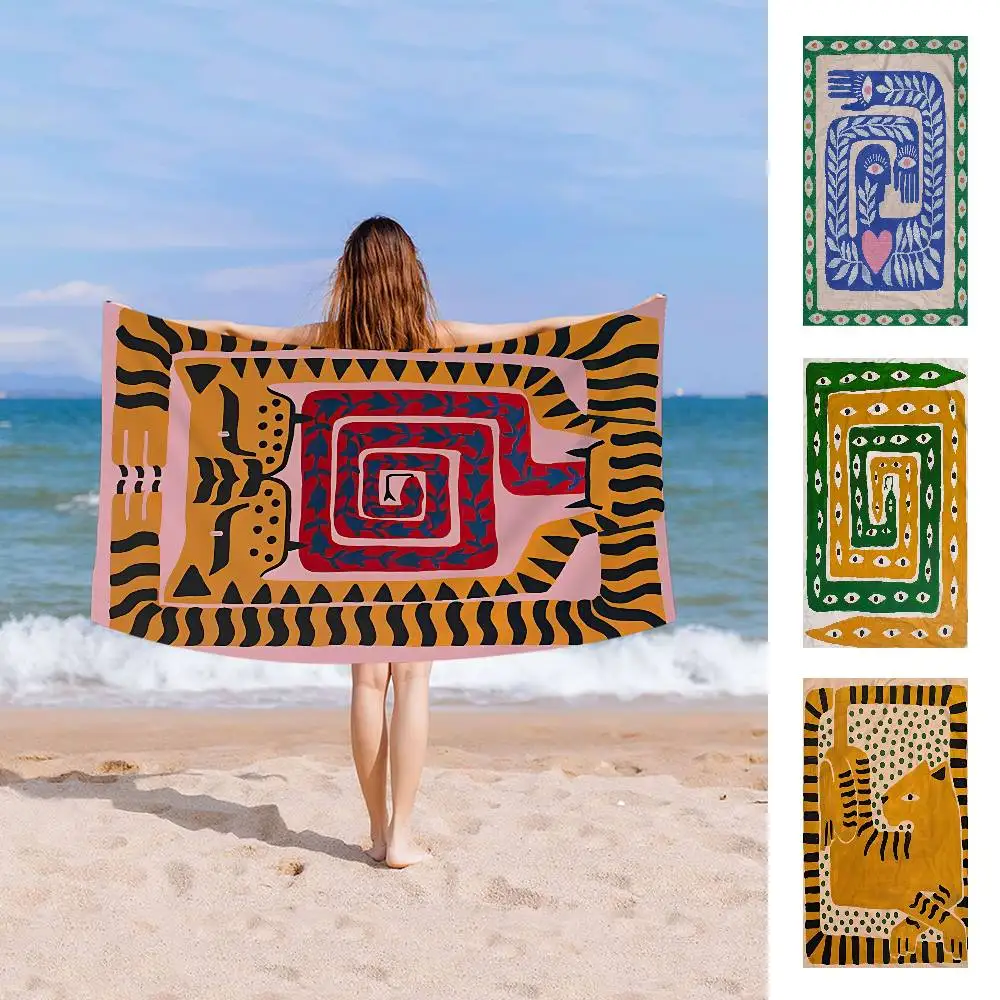 Ancient Egypt Tiger Leopard Microfiber Beach Towel Absorbent Quick dry Soft Yoga Swimming Resort Mountain Climbing Towel