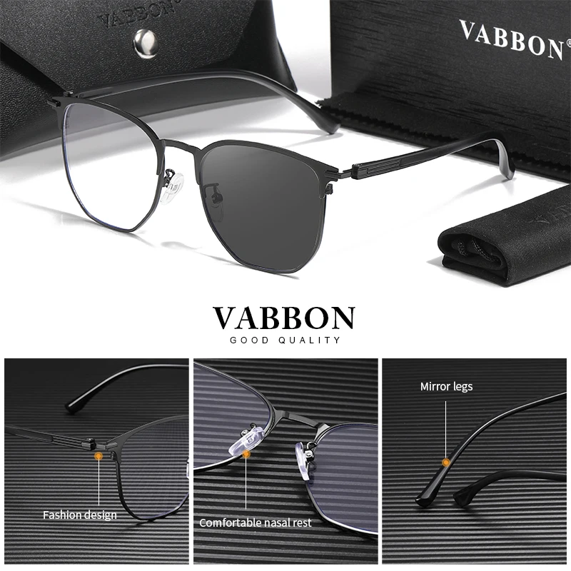 

Vabbon High-Quality Trendy Men's Myopia Glasses Anti-Blue Light Prescription Glasses Metal Frame Flat Glasses Anti-Fatigue Goggles Photochromic Glasses 9476