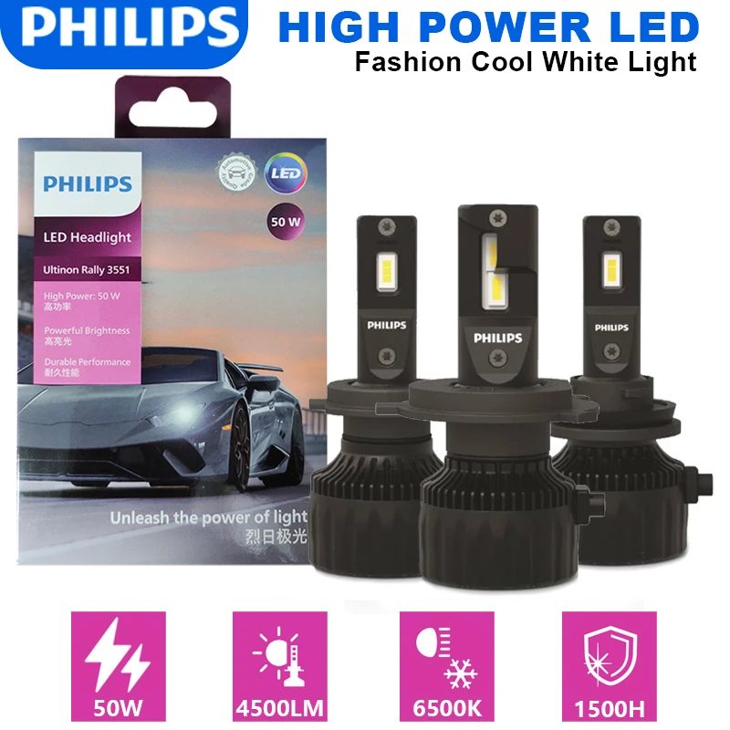 Philips Ultinon Rally 3550 LED H7 H4 H11 HB3 HB4 HIR2 9005 9006 9012 100W 9000LM lampade ad alta potenza 6500K bianco brillante per auto 2X