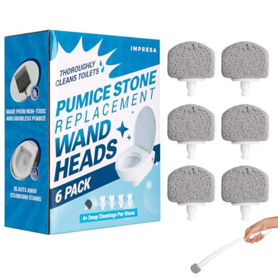 

6-Pack Pumice Stone Toilet Bowl Cleaner Refill Heads - Compatible with Clorox Toilet Wand Refills - Reusable Natural Stone Scru