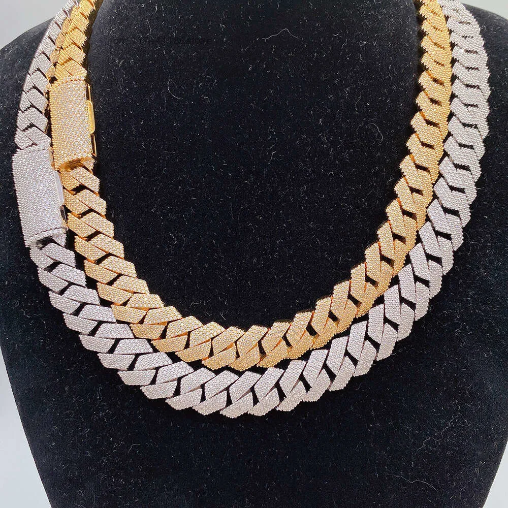 Thick 15mm S925 Sterling Silver Full 4 Row Bling Vvs Moissanite Open Buckle Iced Out Gold Diamond Miami Cuban Chains.