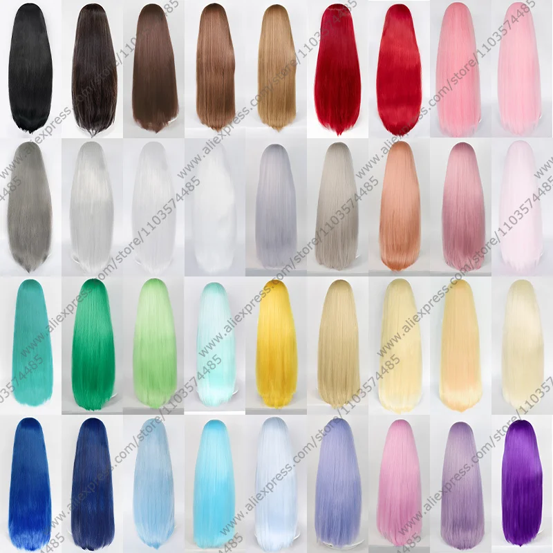 100cm Long Yaki Pre-Crimped Cosplay Wig Black White Pink Red Blue Purple Blonde Fluffy Heat Resistant Synthetic Hair