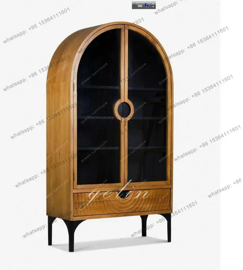 

French Solid Wood Double Door Bookcase Villa Ash Wood American Country Glass Door Display Cabinet