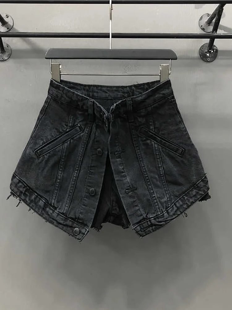 Hot sale skirt,2023 Women's Fake Two Pieces Of High Waist A-line Thin Denim Shorts Street Style Mall Goth Summer