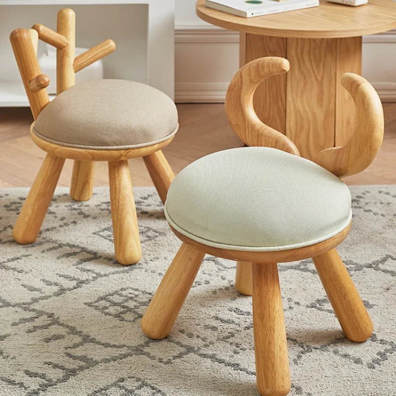 Nordic Inspired Kindergarten Stools - Solid Rubber Wood Frame, Durable Kids Chair, Adorable Animal-Shaped Design