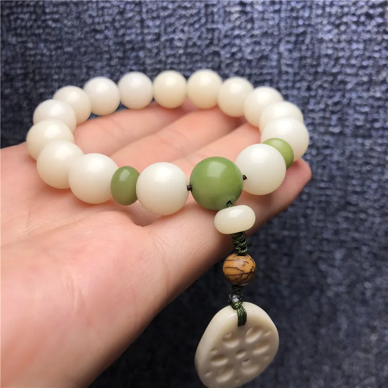 White Corypha Umbraculifea Bracelet White Jade Root Ball Bracelet Single Circle Prayer Beads for Women12mmOne piece dropshipping