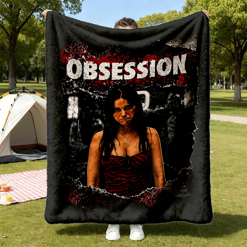 Obsession Graphic T, Flannel Blanket, Vintage Acid Wash Horror Flannel Throw