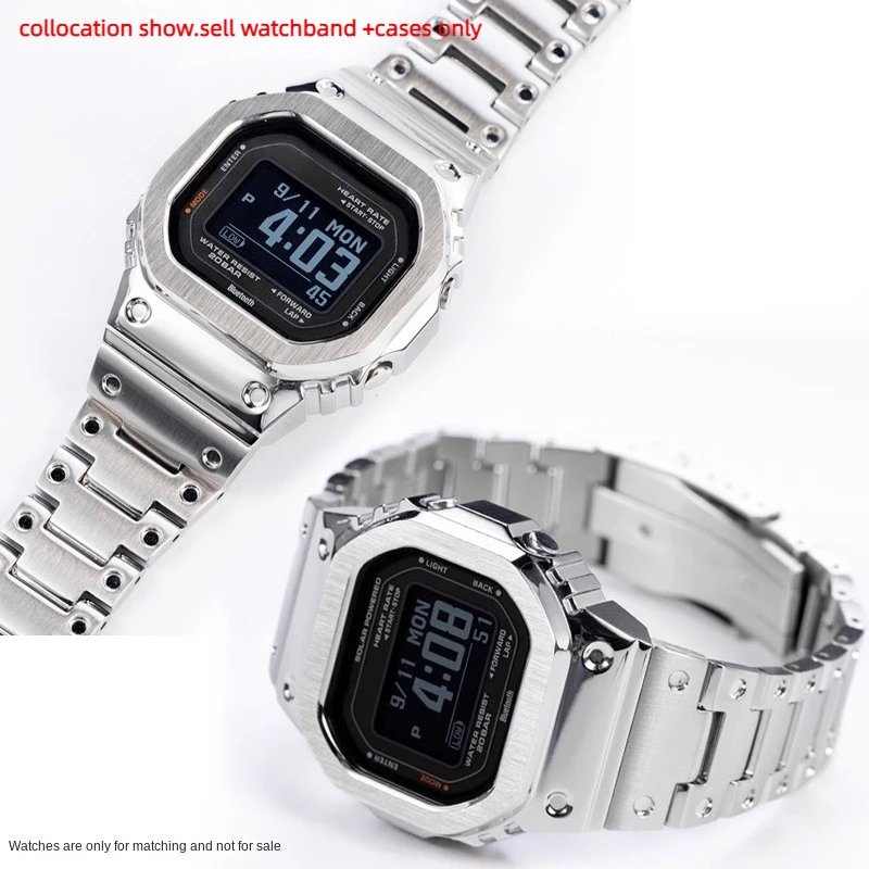 Bezel case Watch chain For Casio G-SHOCK DW-H5600 Bluetooth heart rate strap modified small block men stainless steel bracelet