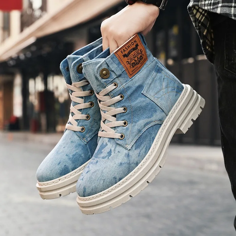 الرجعية قماش الأحذية للرجال العصرية أحذية العمل عالية أعلى الرجال حذاء من الجلد في الهواء الطلق الشارع نمط منصة الأحذية بوتاس masculino