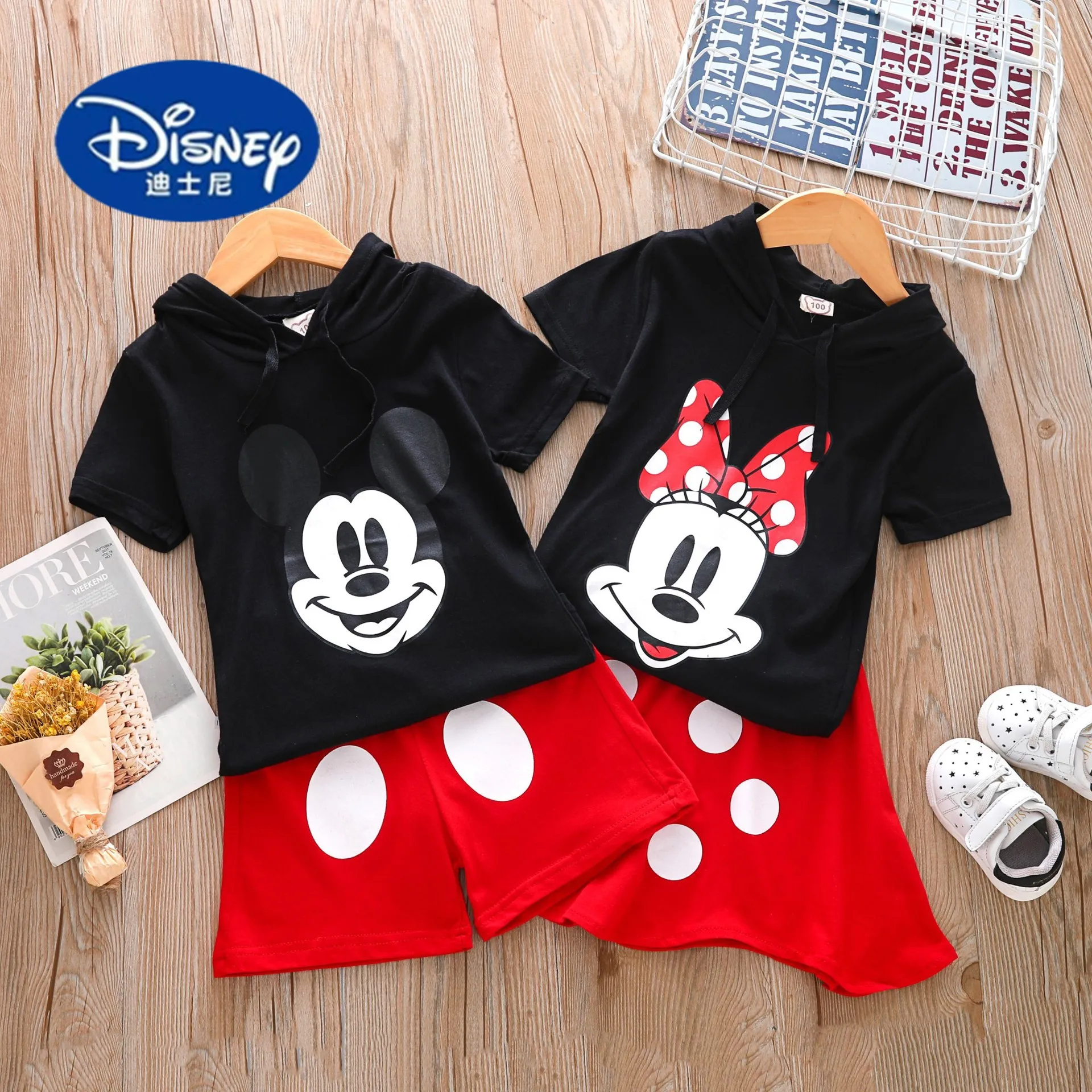 

Disney Mickey Mouse Kids 2-Piece Set | Hooded Short Sleeve Outfit, Kindergarten Uniform