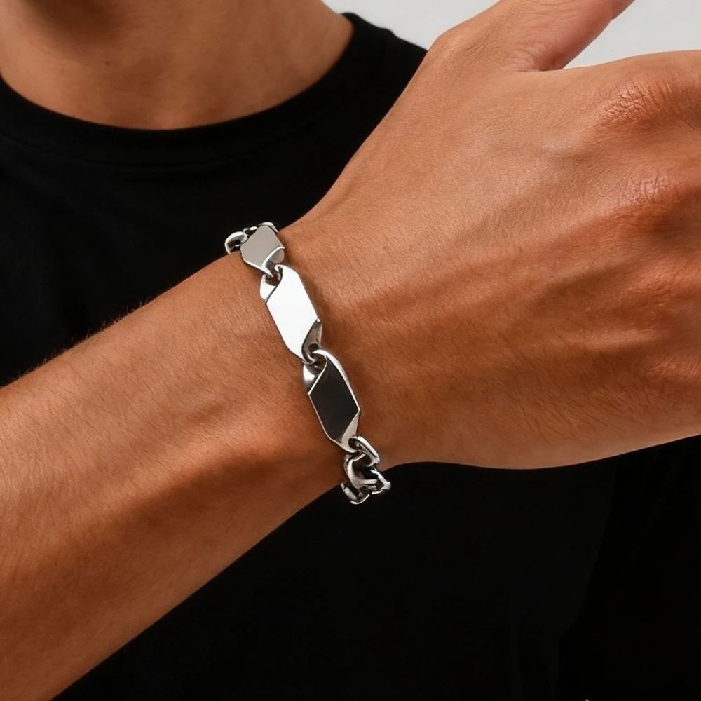 

Cool Punk Stainless Steel Chain Bracelet for Men,21CM Silver Color Metal Chain Wristband,Hip Hop Jewelry Gift