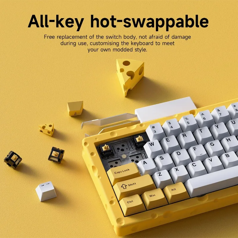 AJAZZ AC067 คีย์บอร์ดแบบมีสายธีมชีส Hot-swappable Gamer อลูมิเนียมแป้นพิมพ์ปะเก็น PC แล็ปท็อปอุปกรณ์เสริมของขวัญ