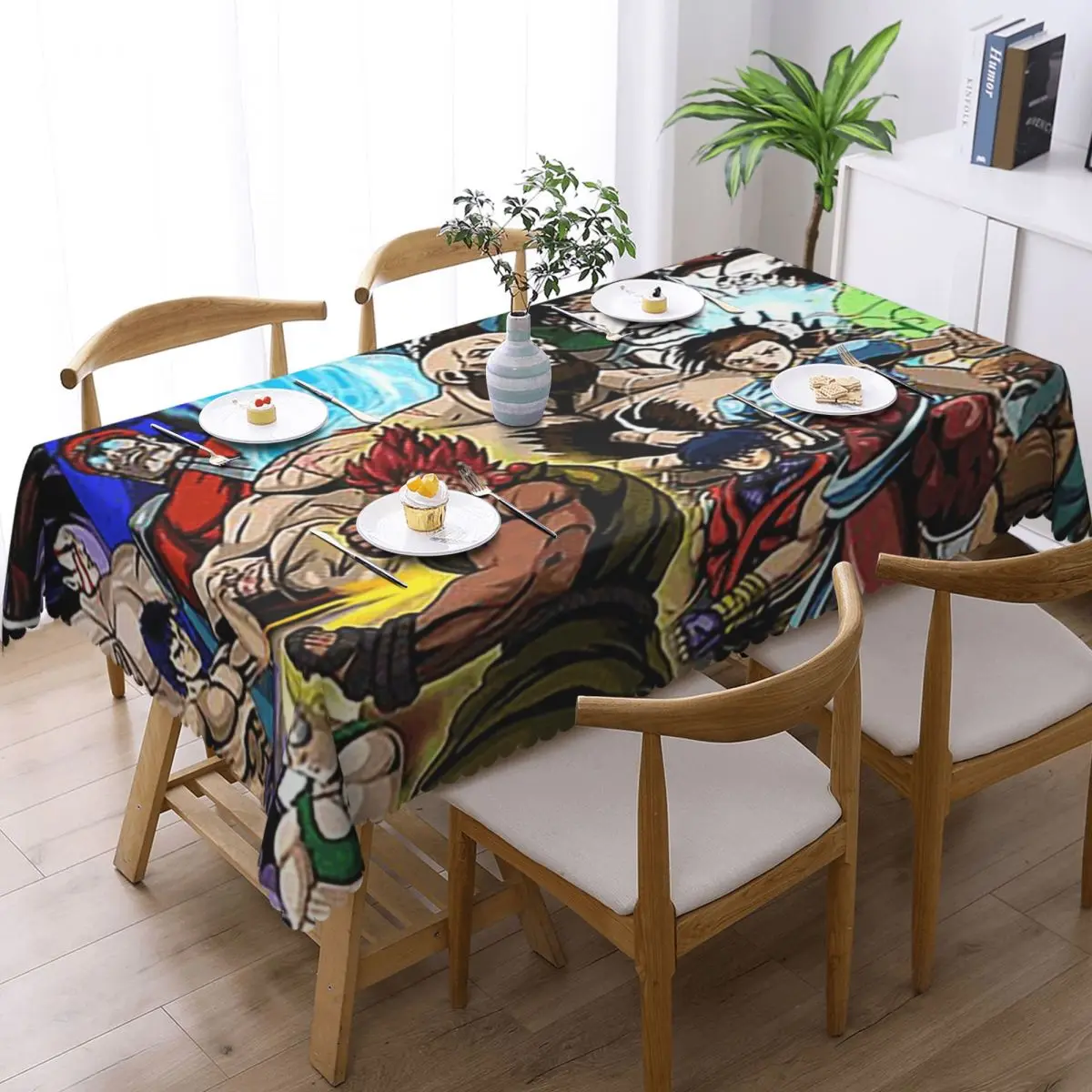 Defeated Portraits Super Street Fighter Rectangular Tablecloth Oilproof Table Cover for Festival Party Decorations Table Cloth