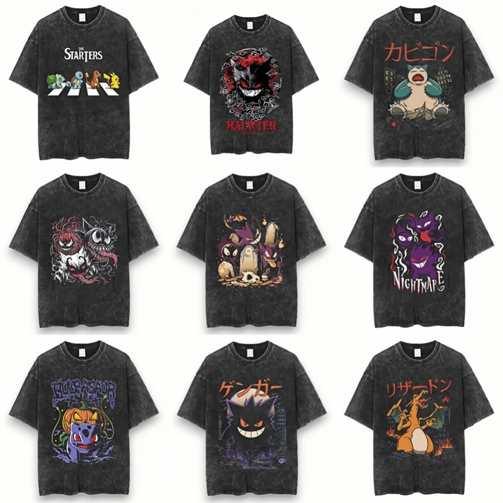 

Футболка с анимацией покемонов в стиле ретро, модная трендовая мужская и женская большая повседневная хлопковая футболка с круглым вырезом