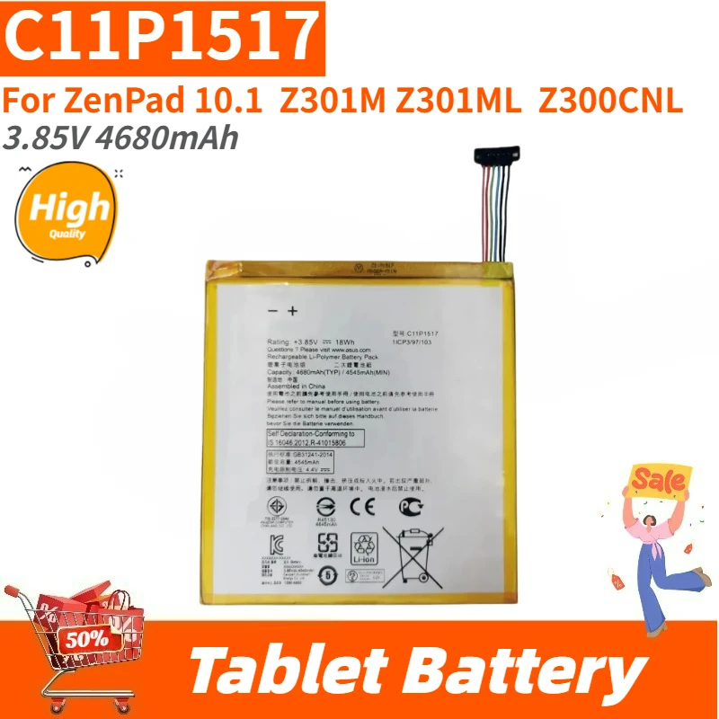 

New Replacement Tablet Battery 3.85V 4680mAh C11P1517 for ASUS Zenpad 10.1 Z300M Z300CNL Z301M Z301MF P00C P00L P028