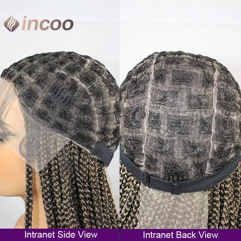 Incoo Box-Knotless peruca trançada sintética, perucas cheias do laço, laço transparente, deusa Locs, tranças Cornrow, peruca dianteira do laço, 36"