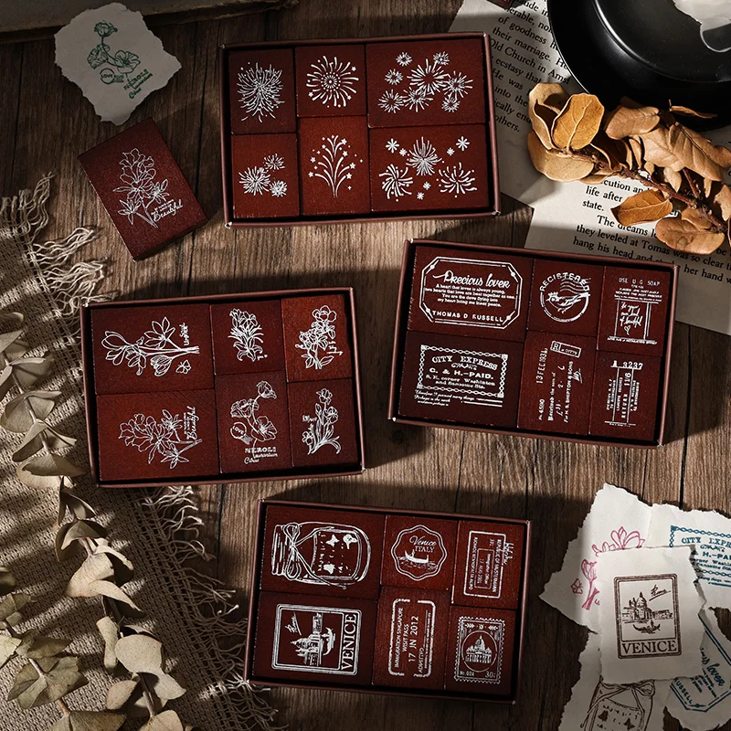 مجلة الذهاب 6 قطعة/المجموعة ختم الأناقة ختم مجموعة الكولاج غير المرغوب فيه مجلة سكرابوكينغ مخطط الألبان الخشب المطاط Stamps القرطاسية