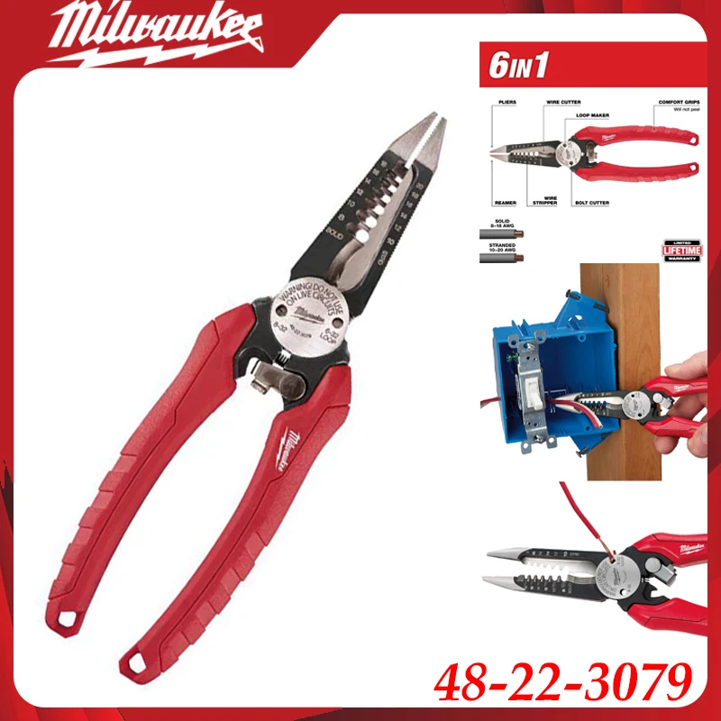 Milwaukee  6-in-1 Multi Wire Stripping Pliers, Multifunctional Wire Cutter Stripper Crimper Tool for Electrician Wirin