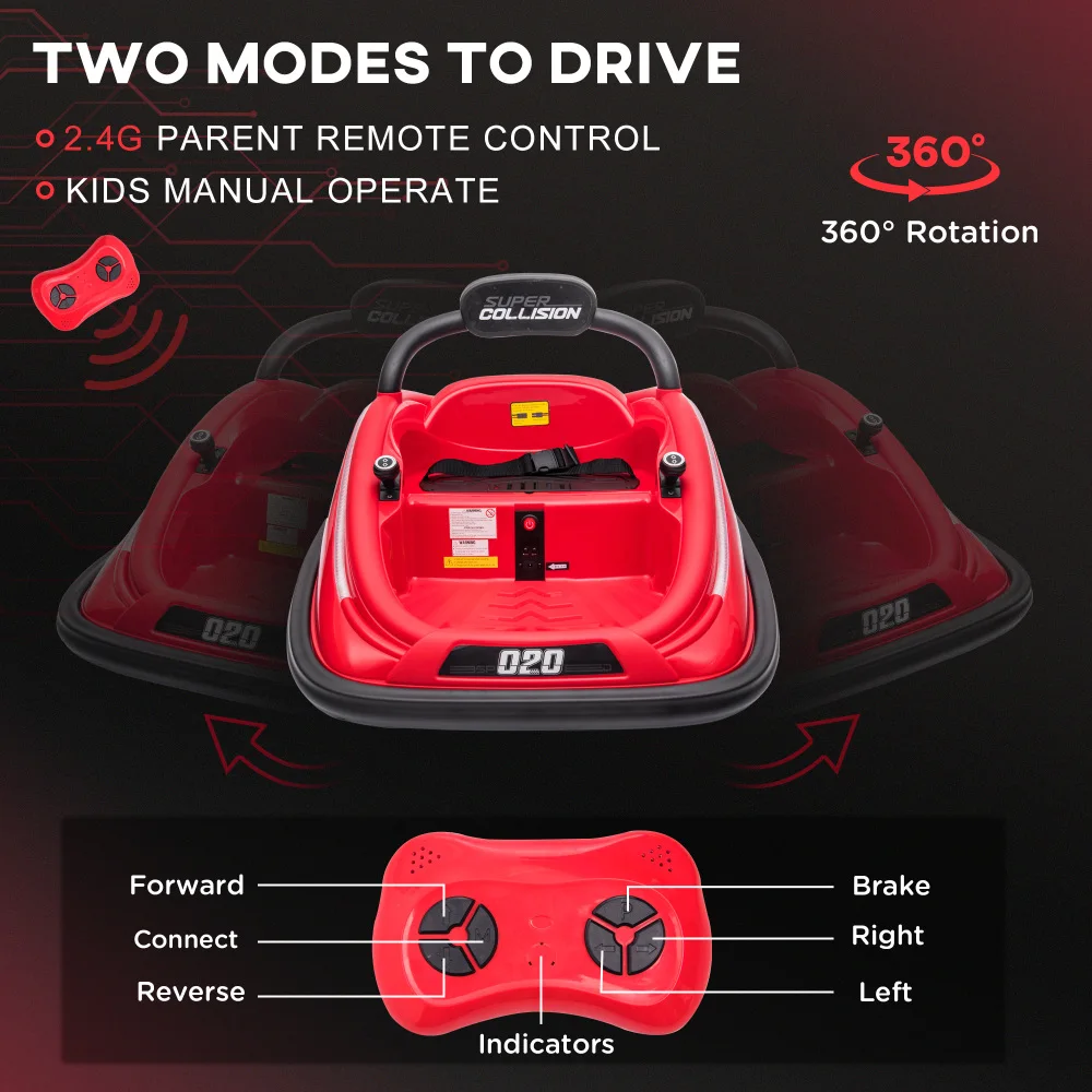 12V botsauto voor peuters met afstandsbediening, 360 °   Rotatie elektrisch ride-on speelgoed voor kinderen, tweelingmotor, kleurrijke LED-verlichting, 3 nummers