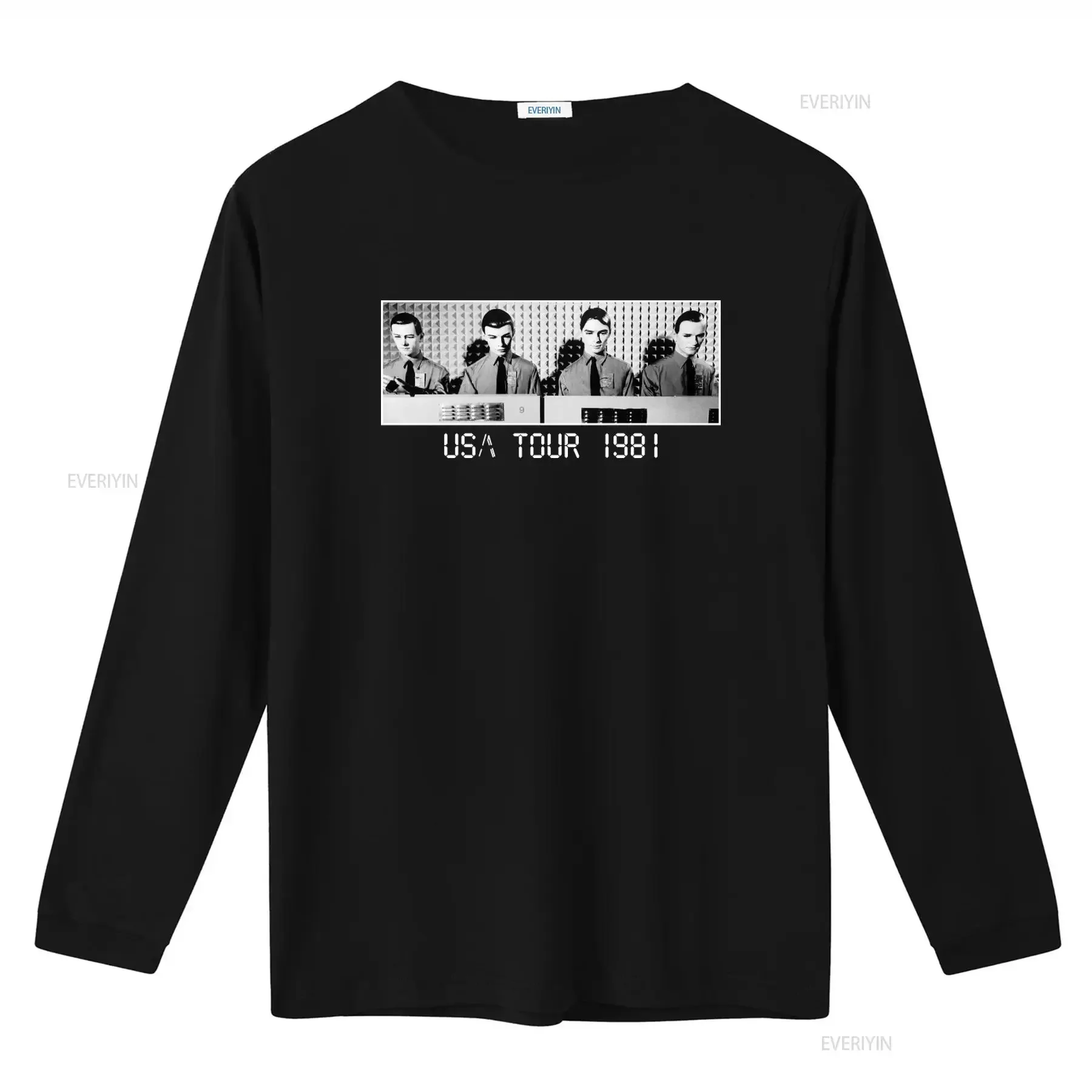 1980s Kraftwerk Computer World USA Tour 1981 Black Cotton T Shirt vintage Washed Stylish Stretched Casual Breathable