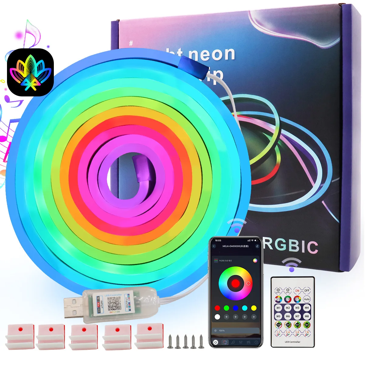 

Colorful neon light strip set Bluetooth USB flexible silicone outdoor waterproof running light strip