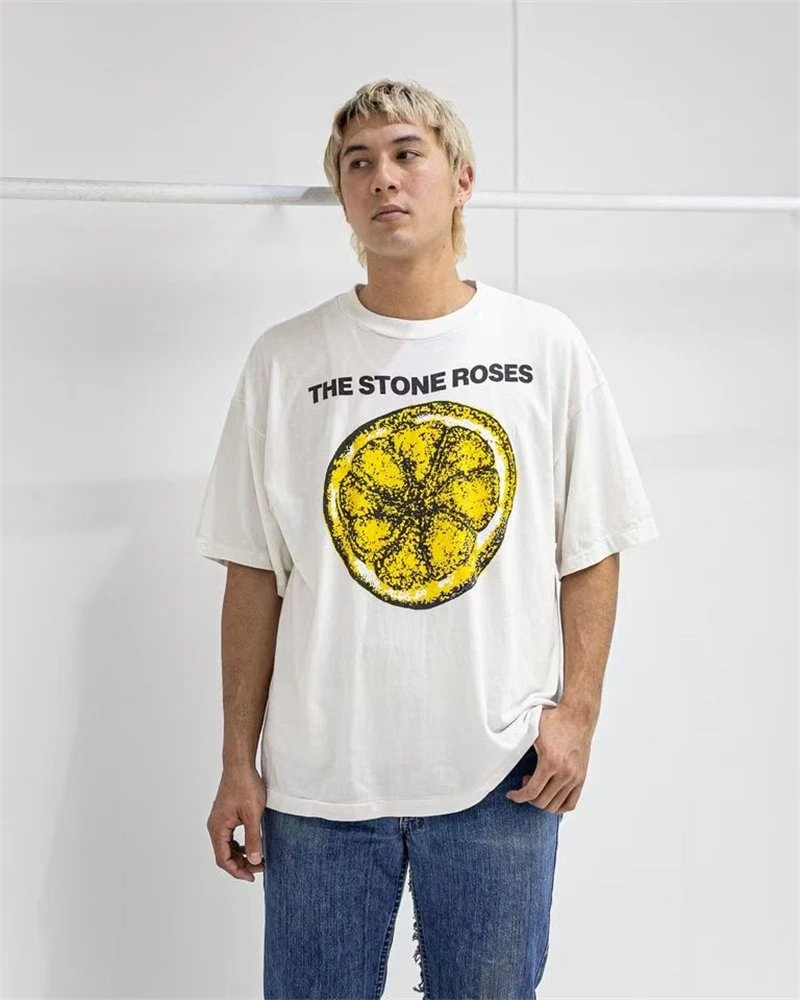Summer SAINT Mx6 SS26 Classic Washed Vintage Lemon Printed Cotton High Street Short Sleeve Casual Loose Japanese Men T-shirt